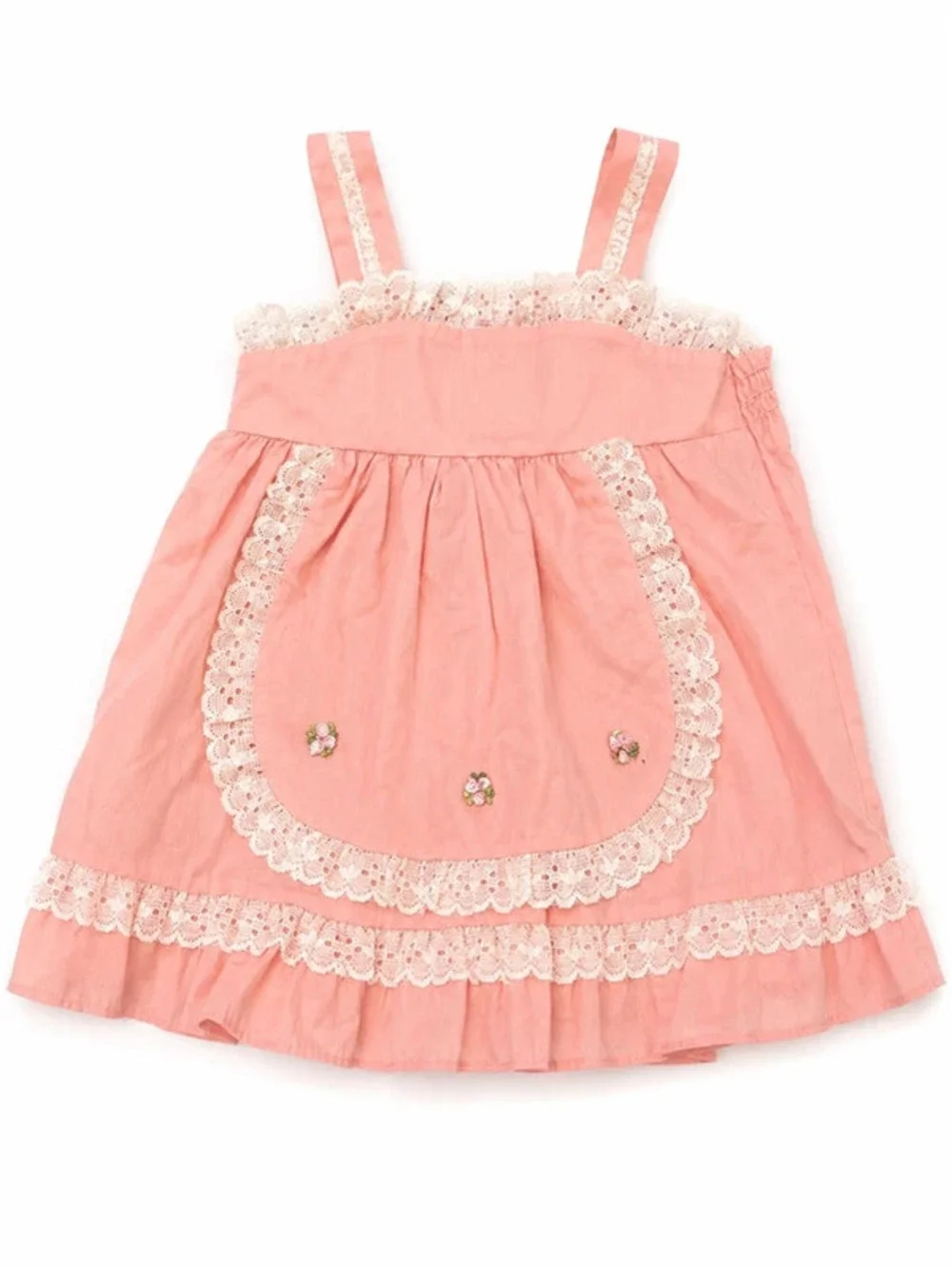 Vintage Toddlertime JCPenney Pink Apron Sundress 3T Lace Prairie Cottage Dress
